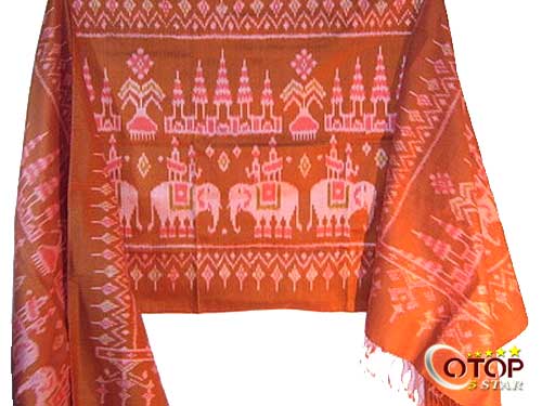 Mudmee Silk Shawl with Luk Kaew Pattern and Natural Dye